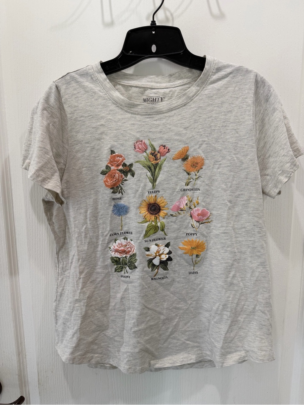 Mighty Fine Light Gray Floral Graphic Tee